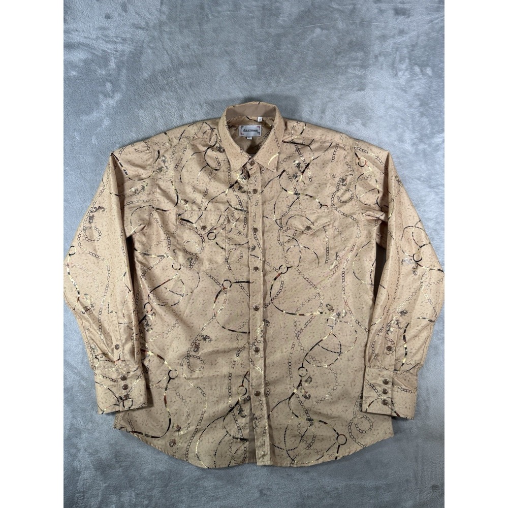 Ace Of Diamond Shirt Mens Large Gold Pearl Snap Long Sleeve Cowboy Western